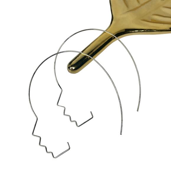 Silver Side Face Wire Earrings - Picture 3 of 4